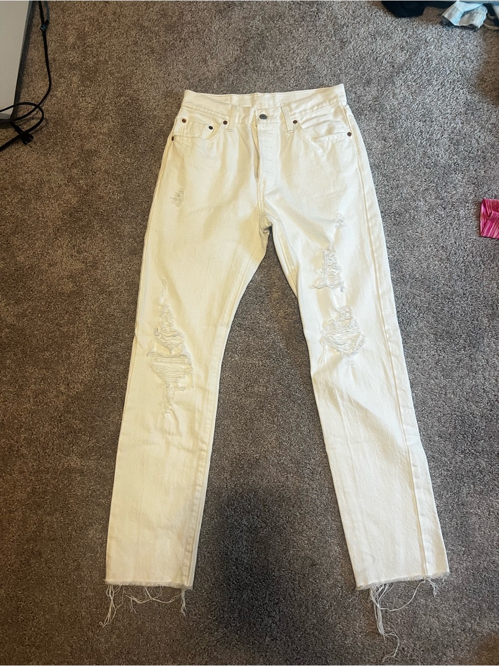 Levi's White Distressed Women's Straight-Leg Jeans